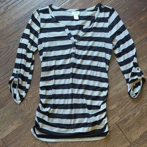 Motherhood Maternity 3/4 Sleeve Black/Grey Stripe Henley, Small